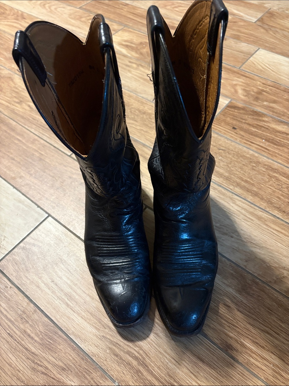 Lucchese Black Leather Cowboy Boots